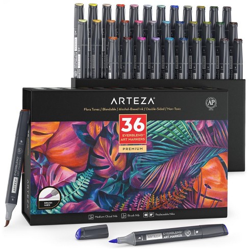 Arteza Real Brush Pens, 36 Dual-Tip Watercolor Markers with