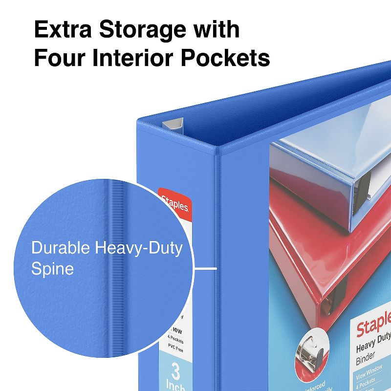 Staples Heavy Duty 3" 3-Ring View Binder Periwinkle (24694) 82665, 4 of 8