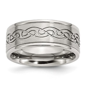 Black Bow Jewelry 9mm Stainless Steel Scroll Design Ridged Edge Comfort Fit Band - 1 of 4