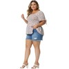 Agnes Orinda Women's Plus Size Floral Square Neck Smocked Bow Tie Short Sleeve Peplum Blouses - 3 of 4