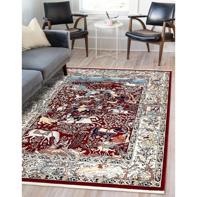 Burgundy and Tan Rectangular 8' x 10' Synthetic Area Rug