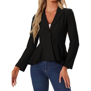 Allegra K Women's Dressy Single Button Business Casual Work Peplum Blazer - 1 of 4