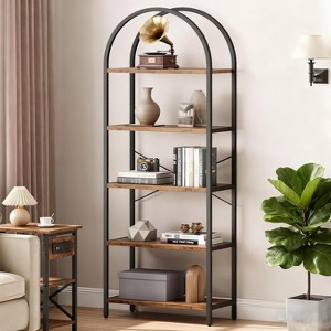 TackView Arched Bookshelf, Industrial Open Back Bookcase, Modern Display Shelving Unit Storage Rack with Metal Frame for Living Room - 1 of 4