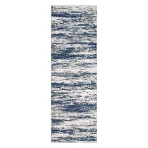 2 x 6 ft Polyester Black Grey Rectangular Hallway Entryway Bathroom Kitchen Stripped Lines Print Modern Abstract Machine Washable Runner Rug - 1 of 4