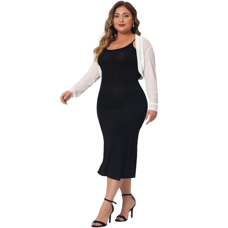 Agnes Orinda Women's Plus Size Mesh Crop Long Sleeve Open Front Bolero Shrug Cardigans, 3 of 6