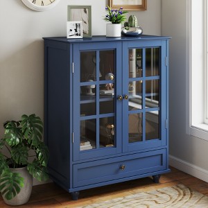 Kumasinova 28"W x36"H Buffet Sideboard with Glass Doors,Modern Pantry & China Display Cabinet with Drawer,Space-Saving Cupboard,40lbs Per Shelf - 1 of 4