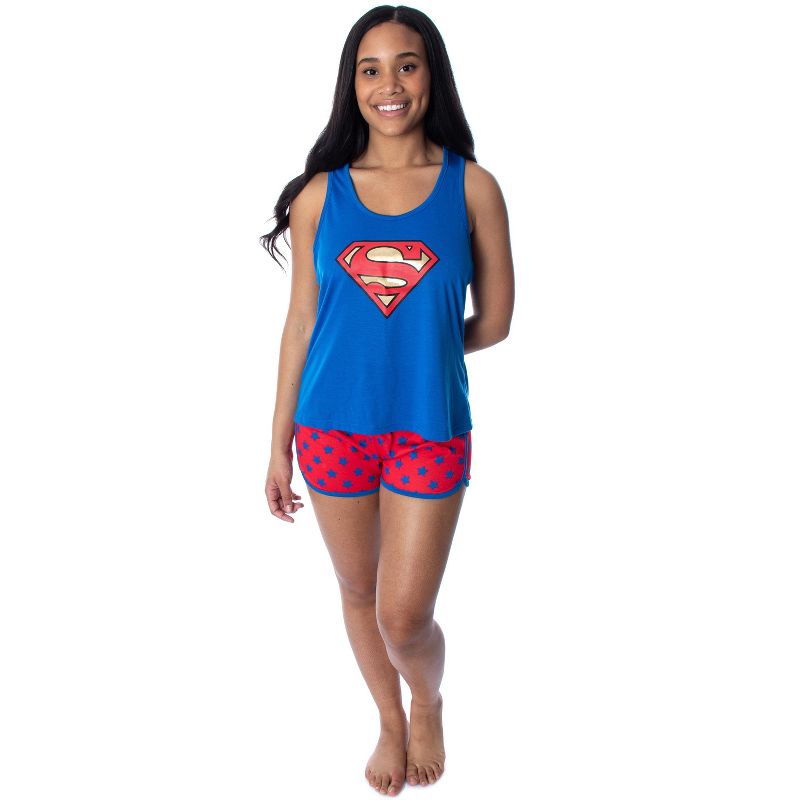 Dc Comics Women's Superman Classic Logo Racerback Tank Shorts Pajama Set Superman Logo, 2 of 5