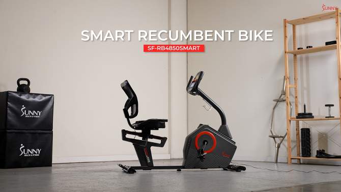 Sunny Health &#38; Fitness Premium Magnetic Resistance Smart Recumbent Bike with Exclusive SunnyFit App - Gray, 2 of 12, play video