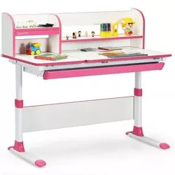 Costway Adjustable Height Kids Study Desk Drafting Table Computer Station Pink