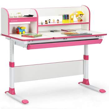 Costway Adjustable Height Kids Study Desk Drafting Table Computer Station Pink\Blue