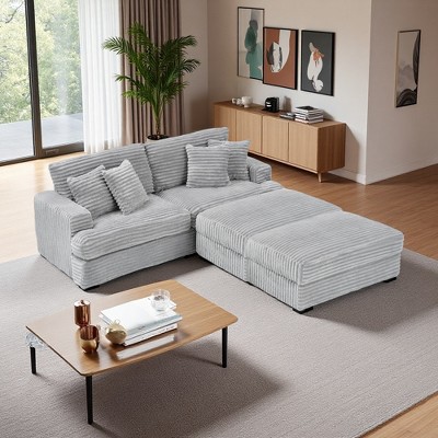 82" Convertible Sectional Sofa with Double Footstools & Storage, 4 Toss Pillows