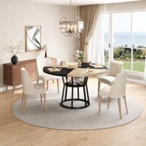 COZONY 47" Round Dining Table for 4, Farmhouse Wood Table with Storage Shelf & Metal Legs, Space-Saving Kitchen Furniture - 1 of 4