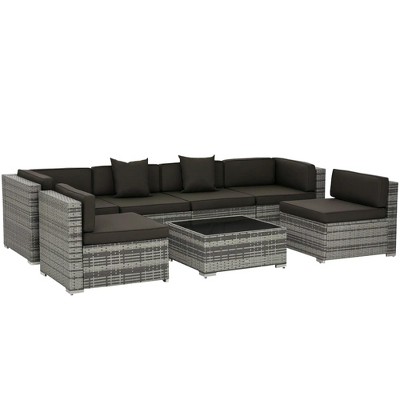 Resenkos 7-Piece Rattan Sectional Set, Outdoor Sectional Furniture, PE Rattan,