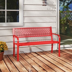 Costway 50" Outdoor Garden Bench with Geometric Lattice Backrest Armrests and Slatted Seat Black/Gray - 1 of 4