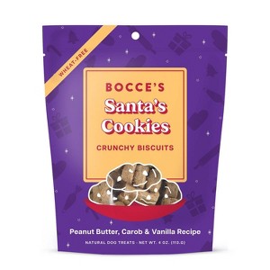 Bocce's Bakery Vanilla, Carob and Peanut Butter Flavor Santa's Cookies Crunchy Dog Treats - 4oz - 1 of 4