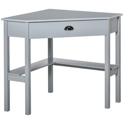 HOMCOM Corner Desk, Triangle Computer Desk with Drawer and Storage Shelves for Small Spaces, Home Office Workstation for Living Room, or Bedroom, Gray