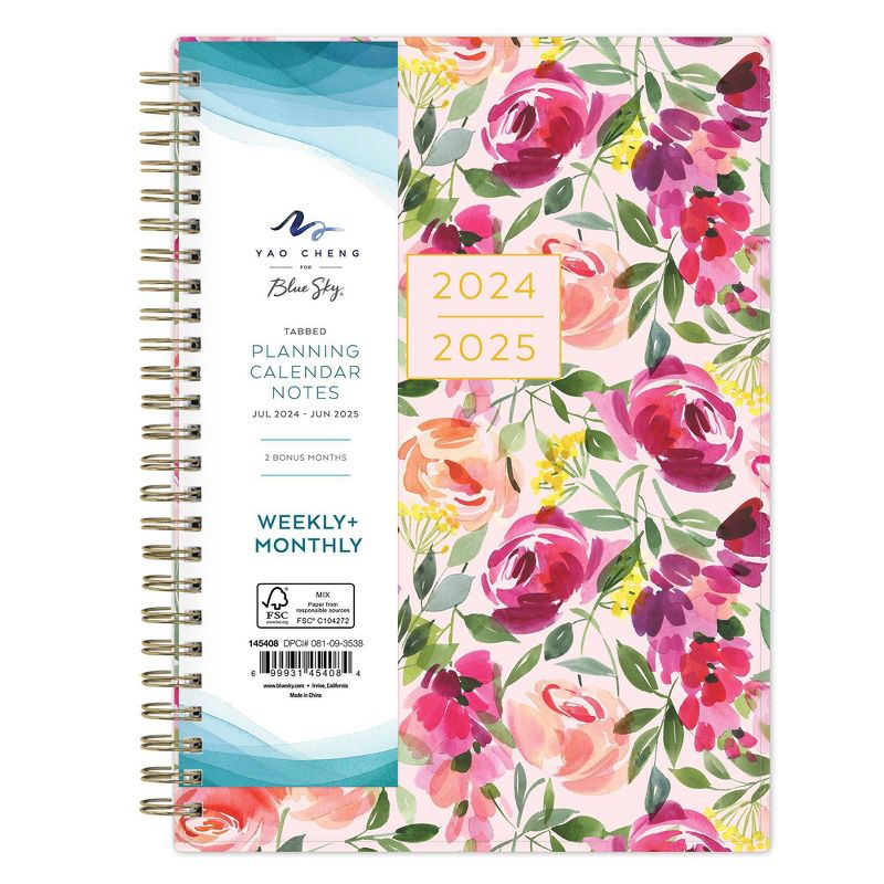 Yao Cheng for Blue Sky 2024-25 Weekly/Monthly Planner with Notes 5.875&#34; x 8.625&#34; Wirebound Roses Wisteria, 4 of 14