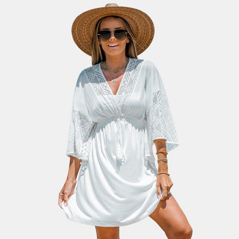 Women's Fringe Mini Cover-up Dress - Cupshe-s-white : Target