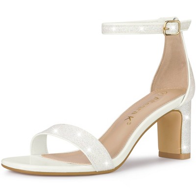 Allegra K Women's Glitter Square Toe Ankle Buckle Strap Chunky Heels Sandals