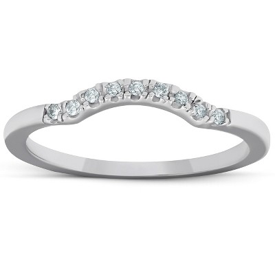 Pompeii3 1/15ct Curved Contour Notched Diamond Wedding Ring 14K White Gold