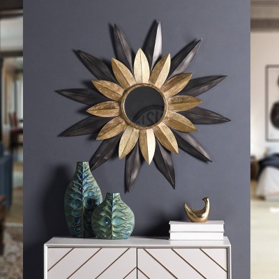 32.75" Round Silver and Gold Sunburst Wall Mirror