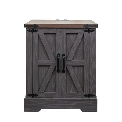 VYNXARIA Farmhouse End Table with Charging Station -   Featuring Adjustable Shelf, Versatile Walnut Sofa Side Table  for Bedroom, Living Room,Gray