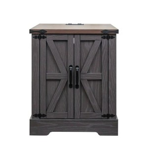 VYNXARIA Farmhouse End Table with Charging Station -   Featuring Adjustable Shelf, Versatile Walnut Sofa Side Table  for Bedroom, Living Room,Gray - 1 of 4