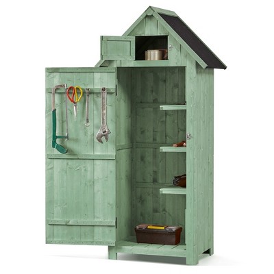 Whizmax Outdoor Wooden Storage Shed Garden Wood Tool Cabinet with Shelf and Locking Latch