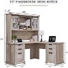 SinCiDo 60" Farmhouse L Shaped Office Desk w/ Hutch, Wood Home Office Executive Desk w/ Drawer & Charging Ports, Storage Cabinet - 2 of 4