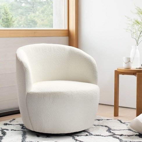 Bella 28'' Seat Width Touch Modern White Boucle Upholstered With 360 ...