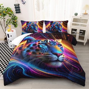 Leopard Rainbow Comforter Set, Queen Size Duvet Set, Cheetah Printed Kids Bedding Set with 1 Comforter and 2 Pillowcases - 1 of 4