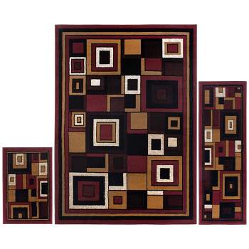 Home Dynamix Ariana Mey Contemporary Colored Block Area Rug, Red/Brown, 3-Piece Set