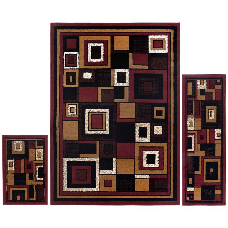 Home Dynamix Ariana Mey Contemporary Colored Block Area Rug, Red/Brown, 3-Piece Set, 1 of 6