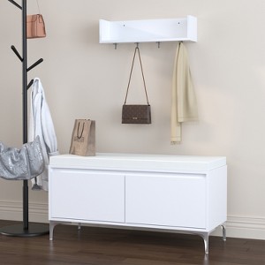 Airsurfer Wall-Mounted Entryway Shelf with Hooks and Storage Bench Set, Modern White Shoe Cabinet with Cushion and Closed Storage for Hallway, Bedroom - 1 of 4
