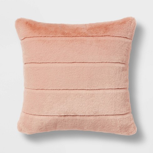 Square Faux Fur Channeled Decorative Throw Pillow Salmon Pink - Threshold™