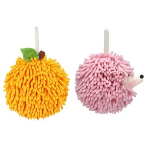 REGALWOVEN 2 Pcs Comfortable Soft Absorbent Chenille Ball Fuzzy Hand Towel for Home Decor - 1 of 4