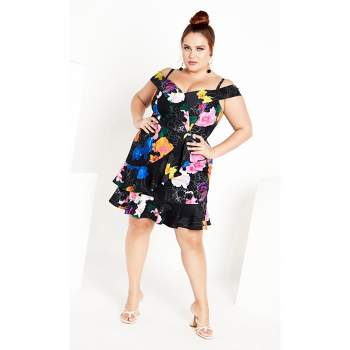 Women's Plus Size  Raquel Print Dress - black | CITY CHIC