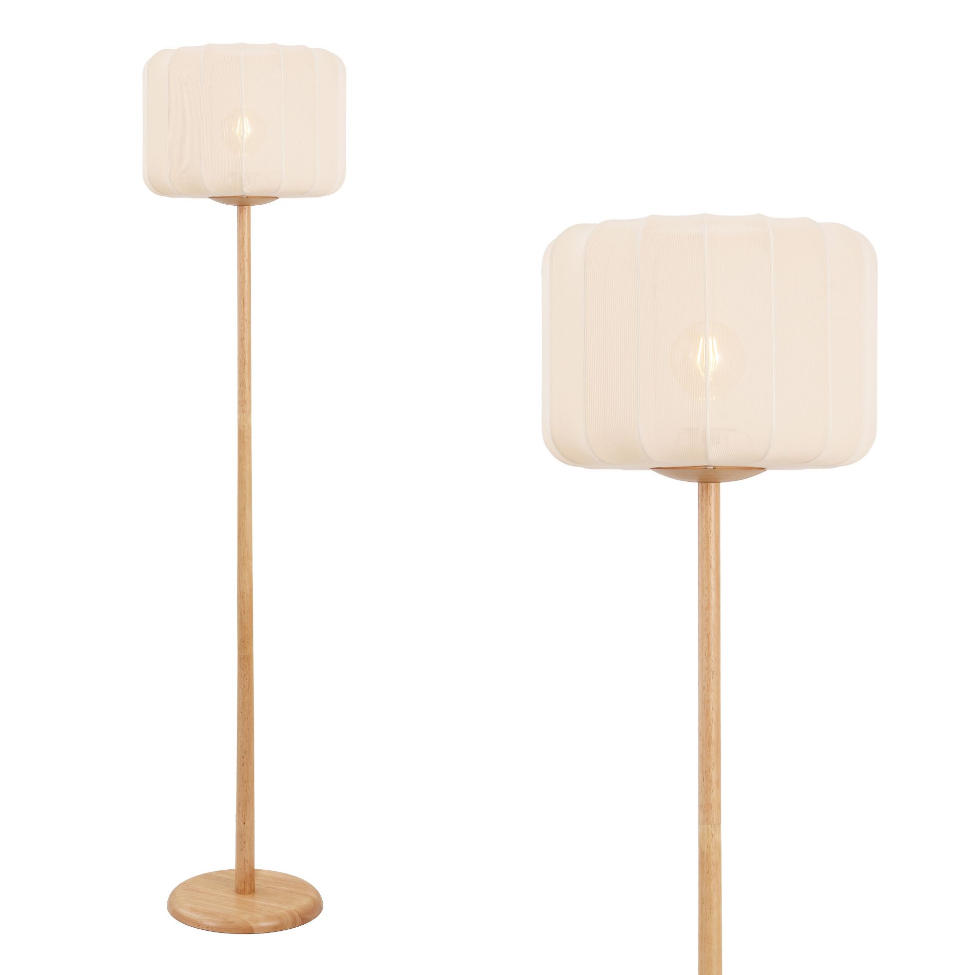 JONATHAN Y Maryna 59.5 in. Minimalist Modern Teahouse Wood with Ribbed Cocoon Pumpkin Shade LED Floor Lamp, Beige/Light Brown