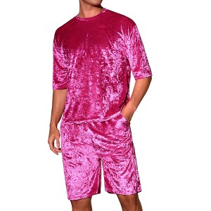 INSPIRE CHIC Men's Summer Short Sleeve Party Velour T-Shirt & Shorts Velvet Set - 1 of 4