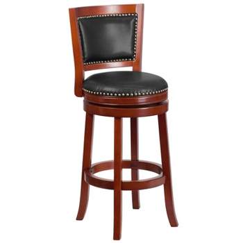 Flash Furniture 30'' High Wood Barstool with Open Panel Back and LeatherSoft Swivel Seat