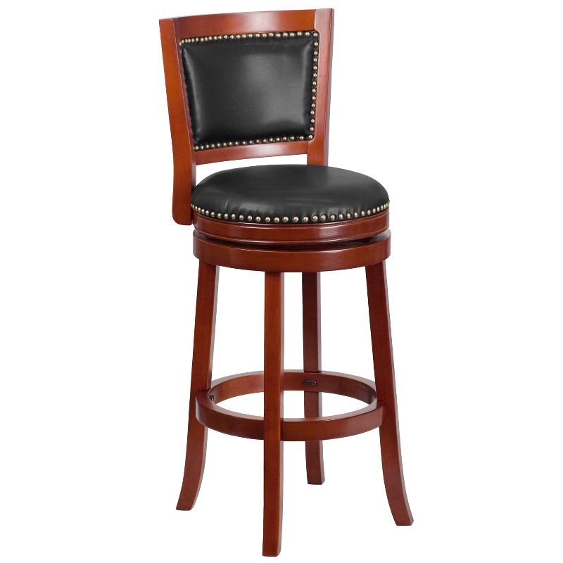 Merrick Lane Amara Series Wooden Stool with Open Panel Back with Faux Leather Accent and Seat, 1 of 8