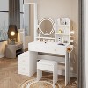 Okak Vanity Table with Full Body Mirror Cabinet and Round Mirror Dressing Table with Charging Station & Cushioned Stool for Apartment - 2 of 4