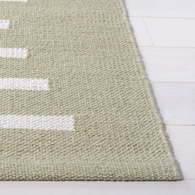 Handmade Light Green and Ivory Cotton Flat Weave Area Rug, 5' x 8'