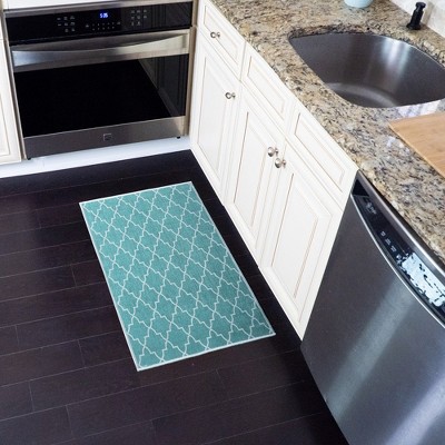 Geometric Turquoise Cotton Polyester Non-Skid Rug 20x31.5 Inch