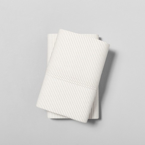 Pillowcase Set Organic Microstripe Railroad Gray Sour Cream