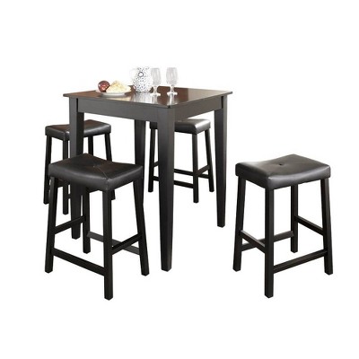 Black 5-Piece Pub Dining Set with Upholstered Stools