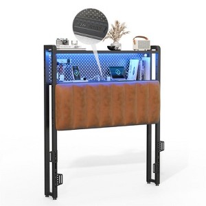Karl Home Twin Full Queen King Size Headboard, Adjustable Upholstered Headboard with 2 Tier Shelves and Pegboard with Charging Stations and LED Lights - 1 of 4