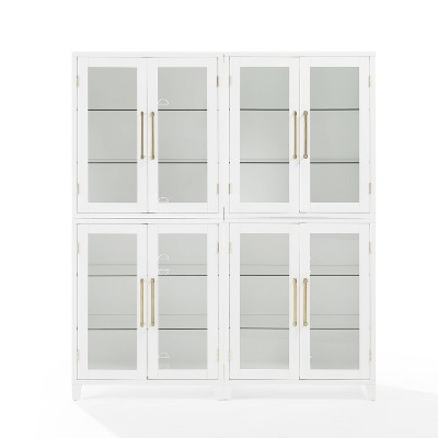 White Glass Door Kitchen Pantry Storage Cabinet Set with Gold Hardware