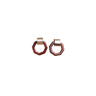 Slickblue Gold & Brown Heptahedron Dangle Earrings, 1" Polished Shape, Trendy Boho Jewelry, Stud Closure