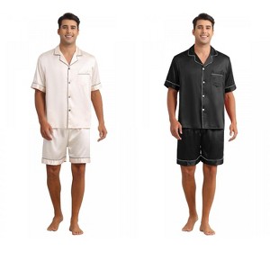 INSPIRE CHIC Men's 2 Pack Sleepwear Classic Soft Short Sleeve Satin Pajamas Set - 1 of 4